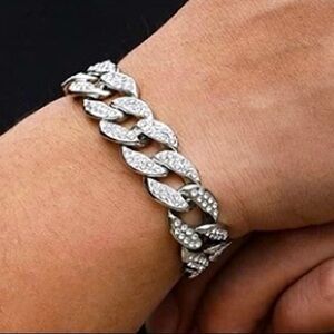 Icy Bling Chunky Chain Link Ice chain Silver bracelet 18k finish over stainless